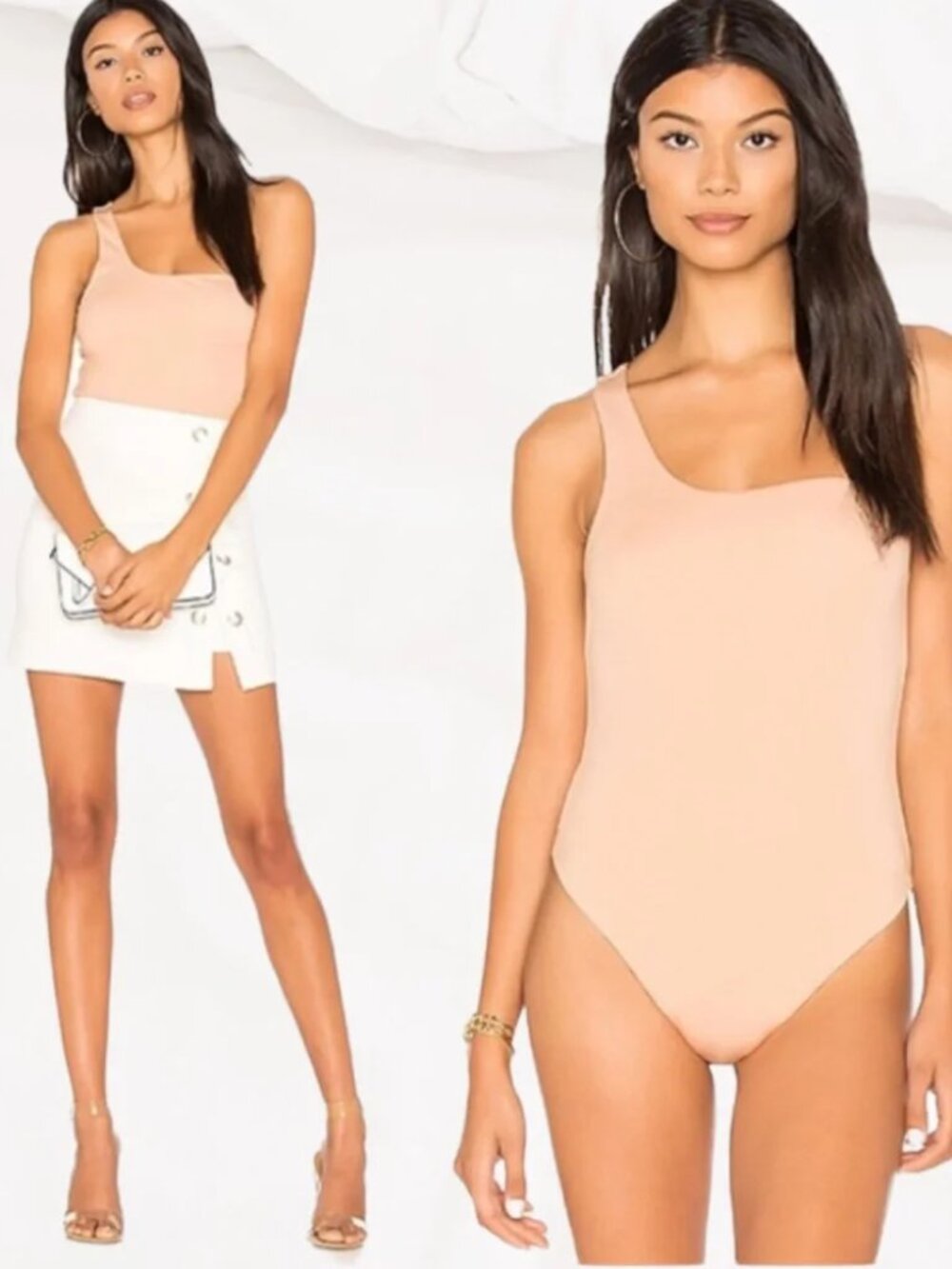 h:ours One Shoulder Bodysuit Size Medium in Beige Color